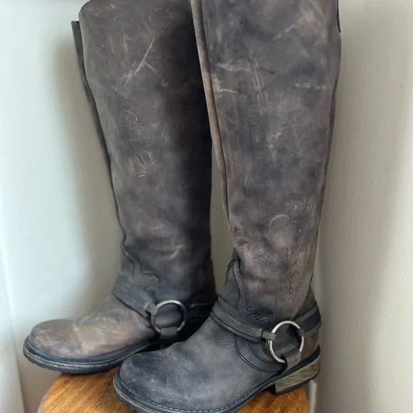 Distressed “Judgement” Tall Harness Moto Leather Boots - Steve Madden - Picture 8 of 16